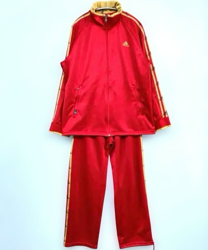 adidas トラックジャケット セットアップ レッド ゴールドS adidas