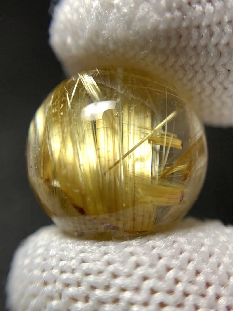 【金針が輝く大玉】14.2mmの超高品質タイチンルチルクォーツ穴開きビーズ③