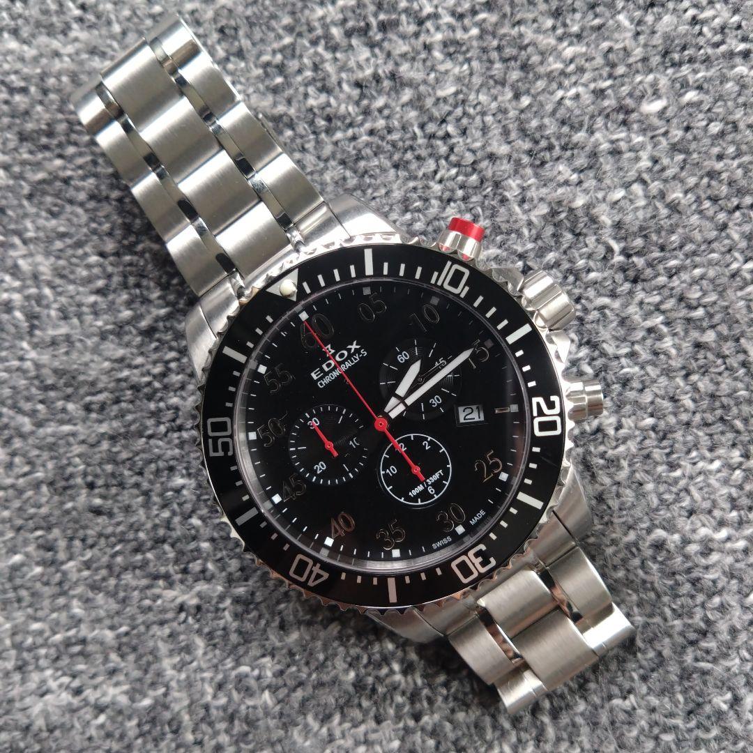 【EDOX】 クロノラリーS クォーツ クロノグラフ 黒文字盤