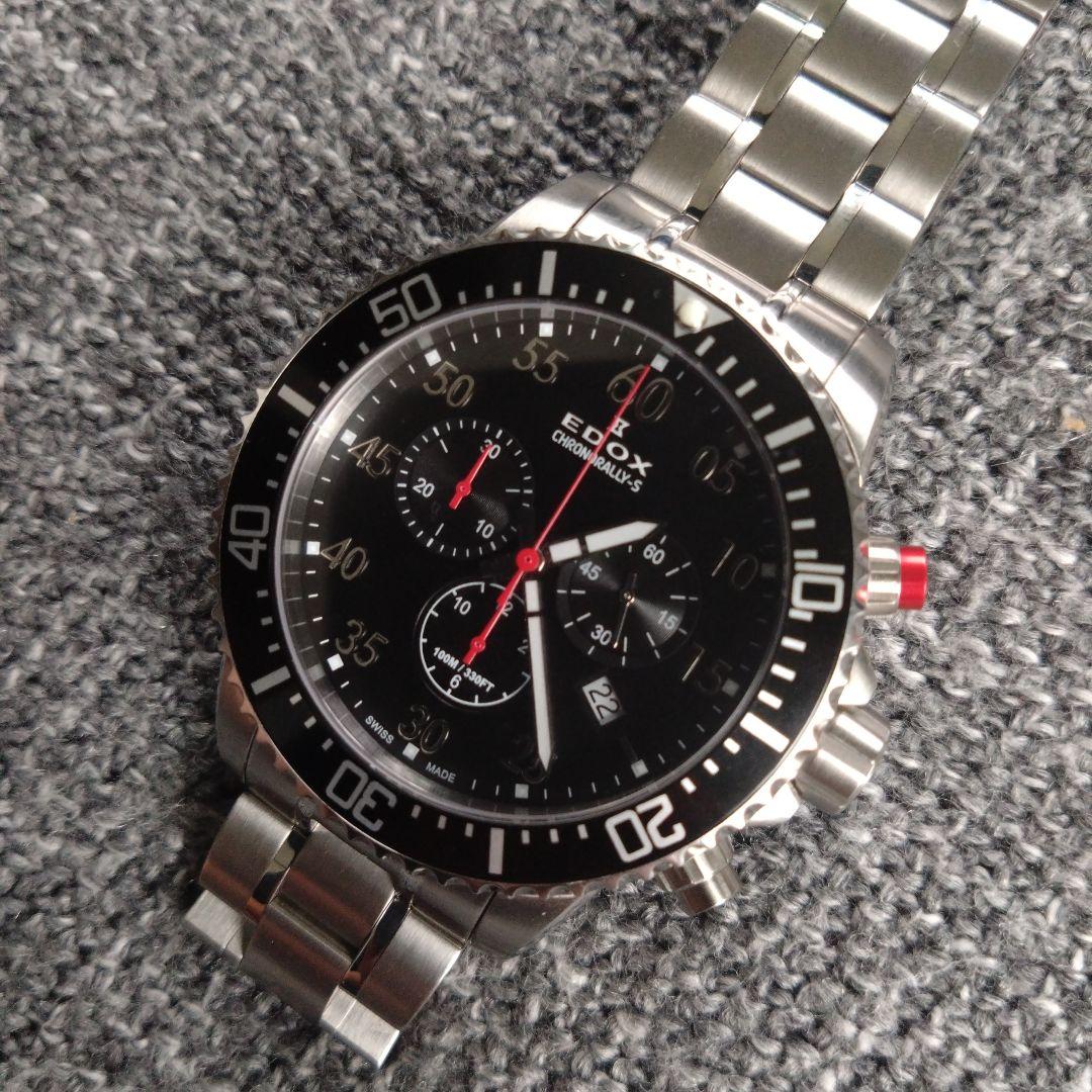 【EDOX】 クロノラリーS クォーツ クロノグラフ 黒文字盤