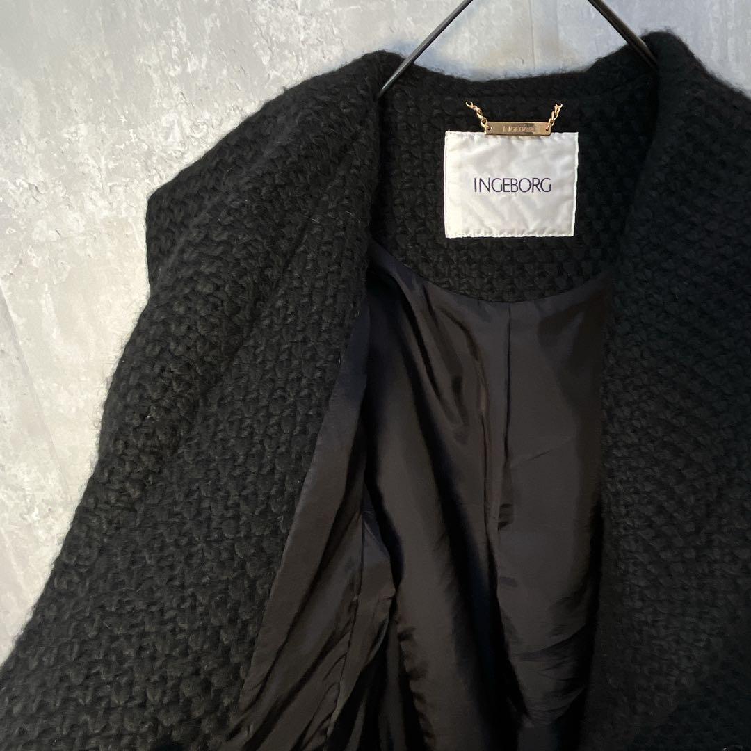 INGEBORG インゲボルグ 厚手ツイード ショートコート フラワーボタン