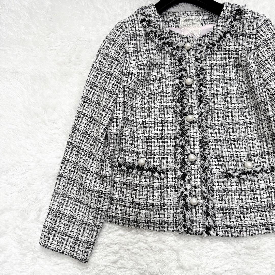 【極美品✨】ローズティアラ　ノーカラージャケット　ツイード　パール　42