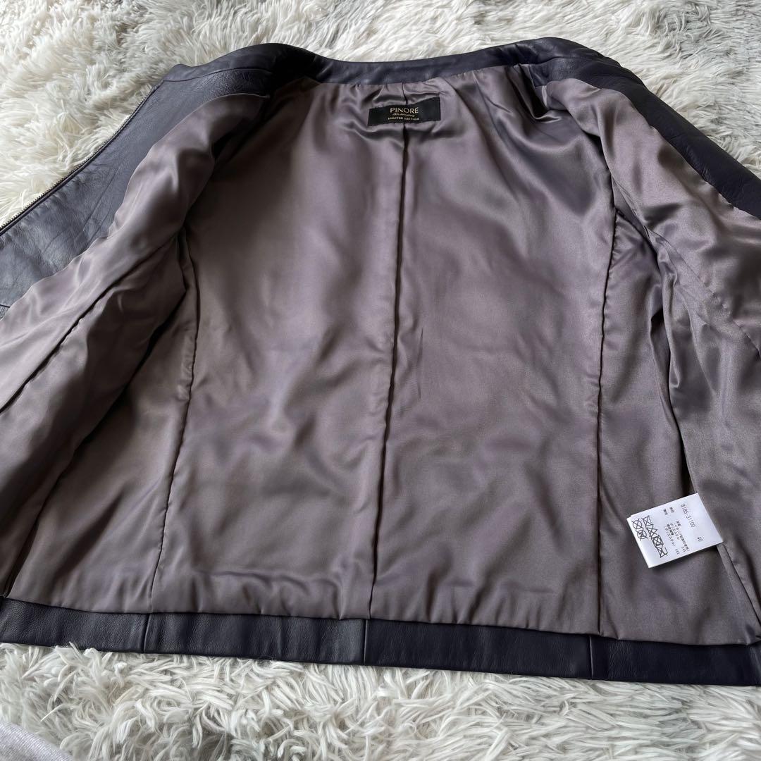 ほぼ未使用】PINORE ピノーレ ノーカラー ラムレザージャケット