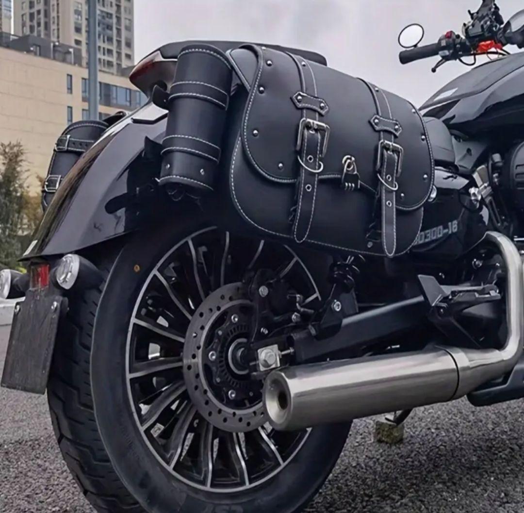 バイク サイドバッグ サドルバッグ レザー 大容量 耐水 ボトルホルダー＆鍵付き