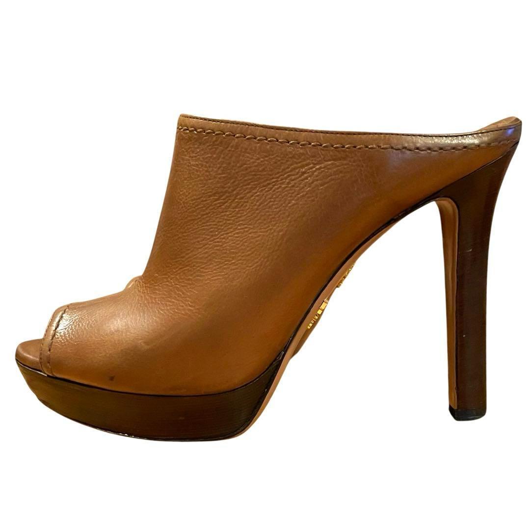 美品】PRADA ブラウン レザー ミュール 11cmヒール 38 - メルカリ