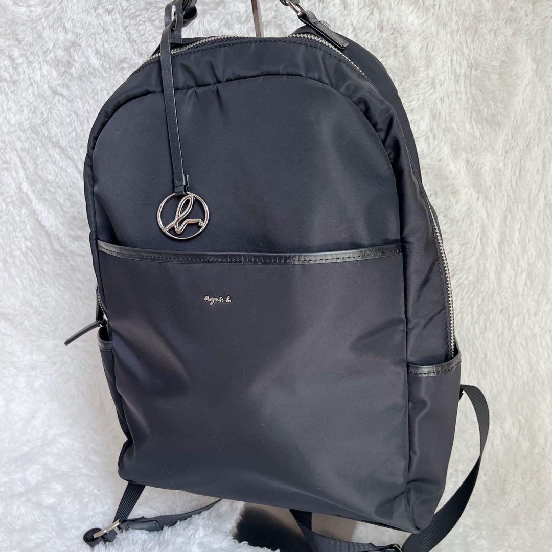 【未使用級】アニエスベー☆現行　ナイロン　リュック　チャーム付　ブラック アニエスベー(agnes b.) ナイロン リュック・バックパック