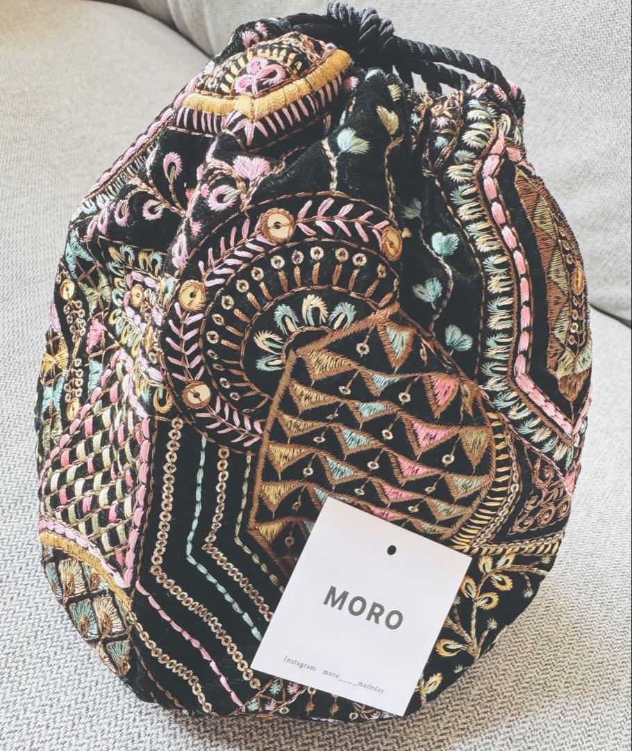 moro 巾着バッグ 刺繍バッグ Lサイズ