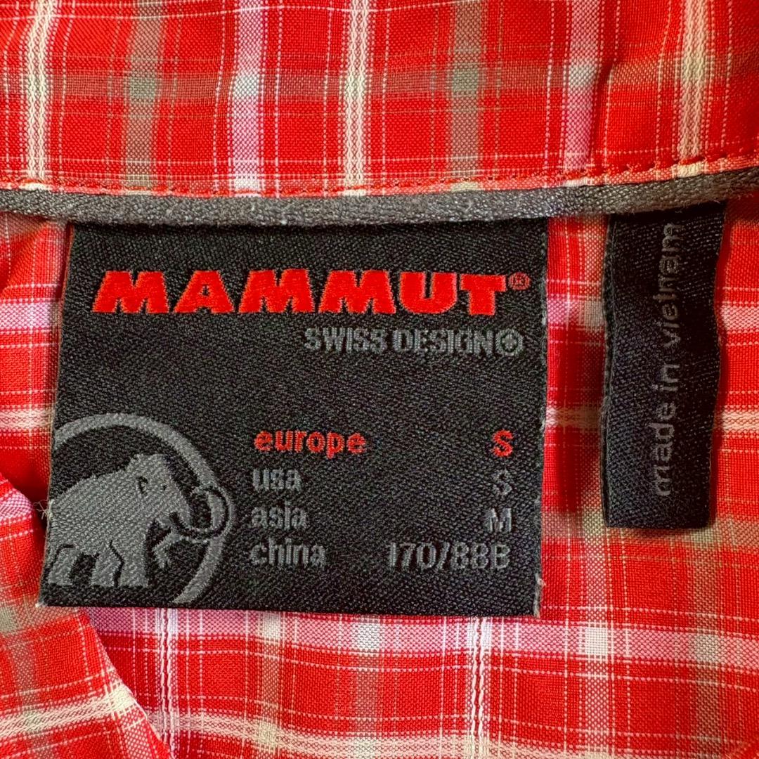 MAMMUT マムート　ロゴ刺繍 半袖チェックシャツ　レッド M／メンズ