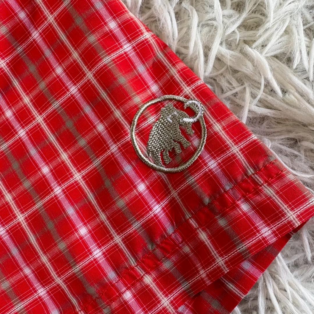 MAMMUT マムート　ロゴ刺繍 半袖チェックシャツ　レッド M／メンズ
