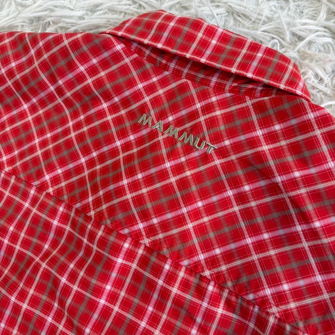 MAMMUT マムート　ロゴ刺繍 半袖チェックシャツ　レッド M／メンズ