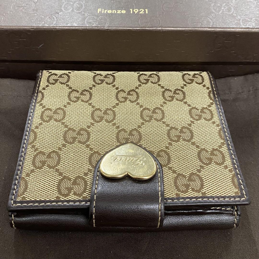新品同様‼️ グッチ GUCCI 財布 折り財布 GGキャンバス ハート