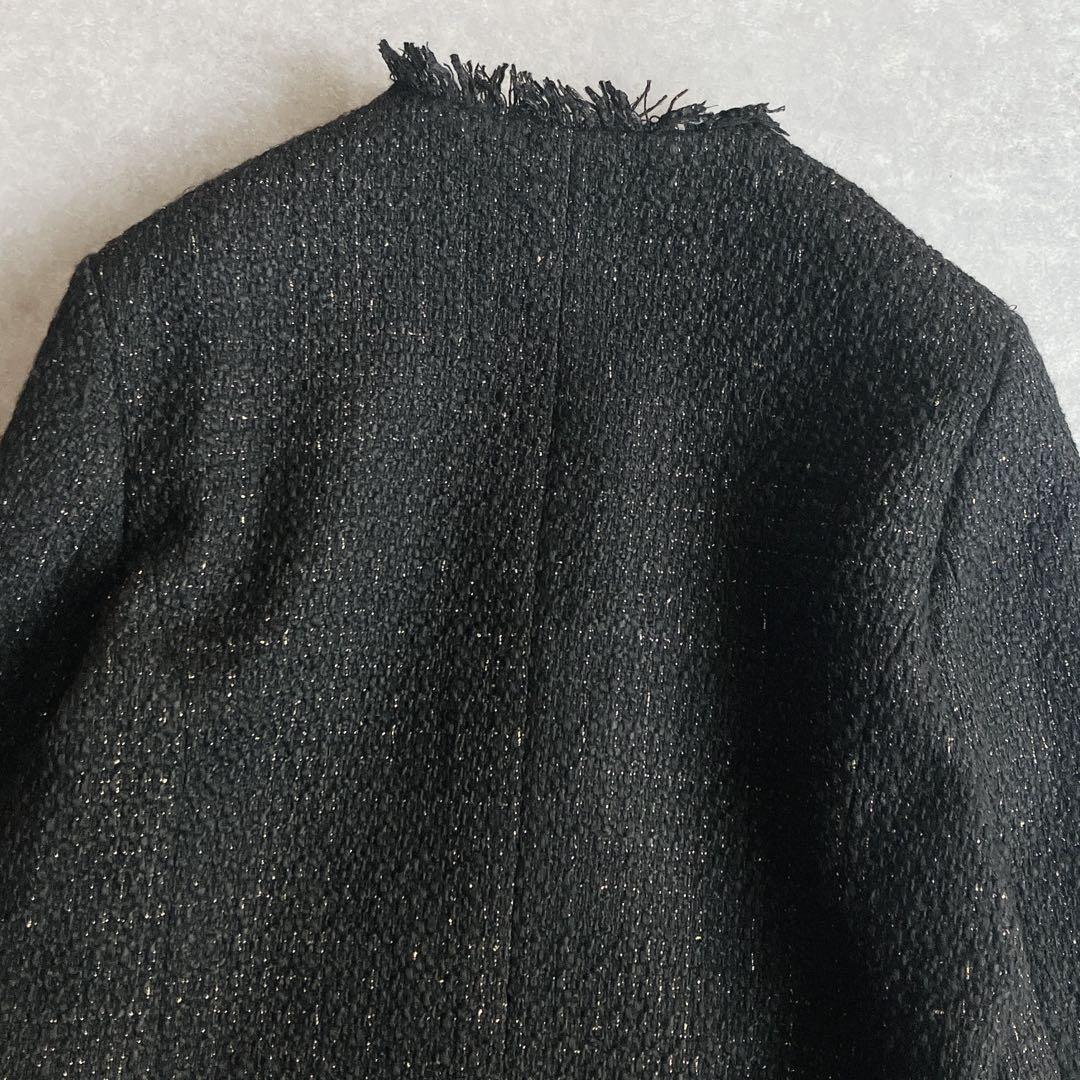 美品✳︎エルフランク ツイードフリンジノーカラージャケット オケージョン