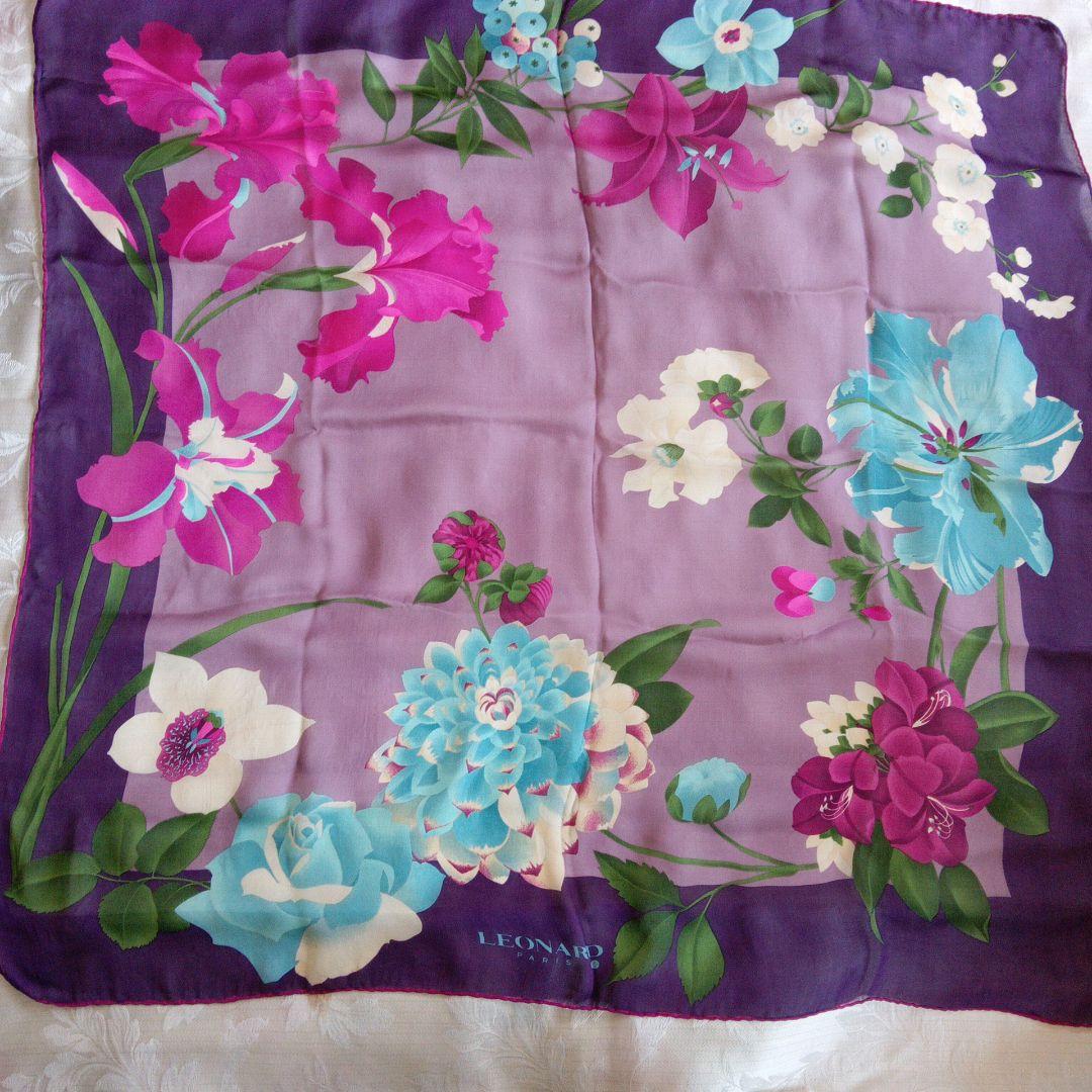LEONARD 花柄シルクスカーフ大判