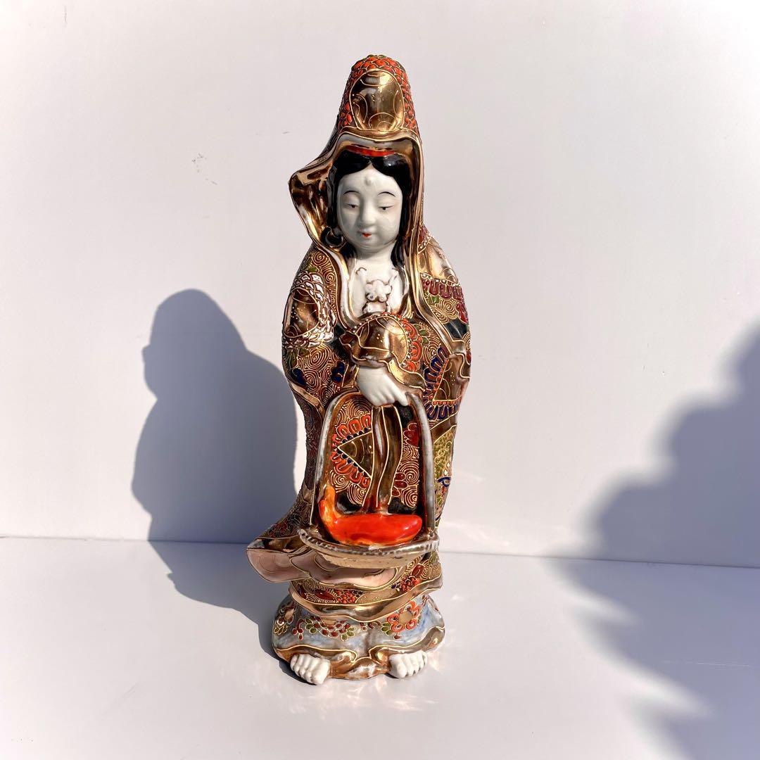 仏教美術】九谷焼 観音菩薩 仏像 鯛持ち立像【高約30cm】 仏教美術】九谷焼 観音菩薩 仏像 鯛持ち立像【高約30cm】