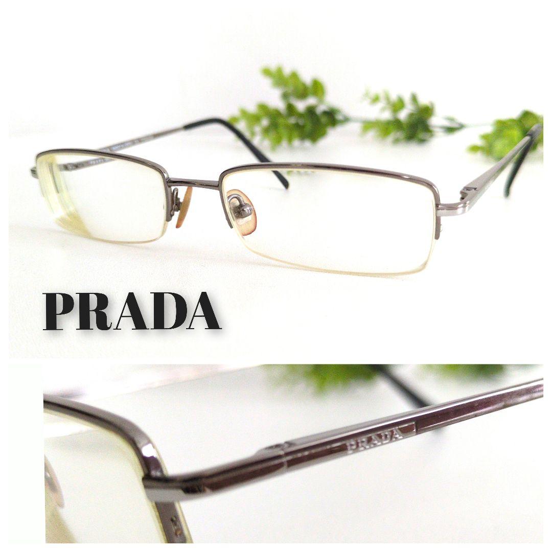 PRADA プラタ メガネ 眼鏡 ハーフリム ナイロール スクエア チタン