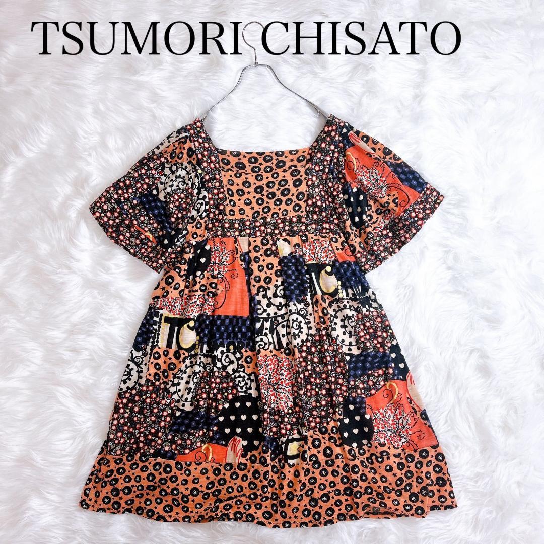 TSUMORI CHISATO　チュニック　ワンピース　ちょうちん袖　総柄