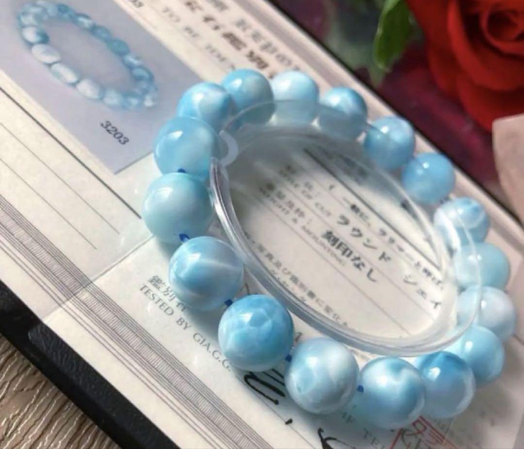 【お気にいる】 鑑別書付き ラリマー 極美品 アクセサリー 約11〜11.5ミリ アクセサリー