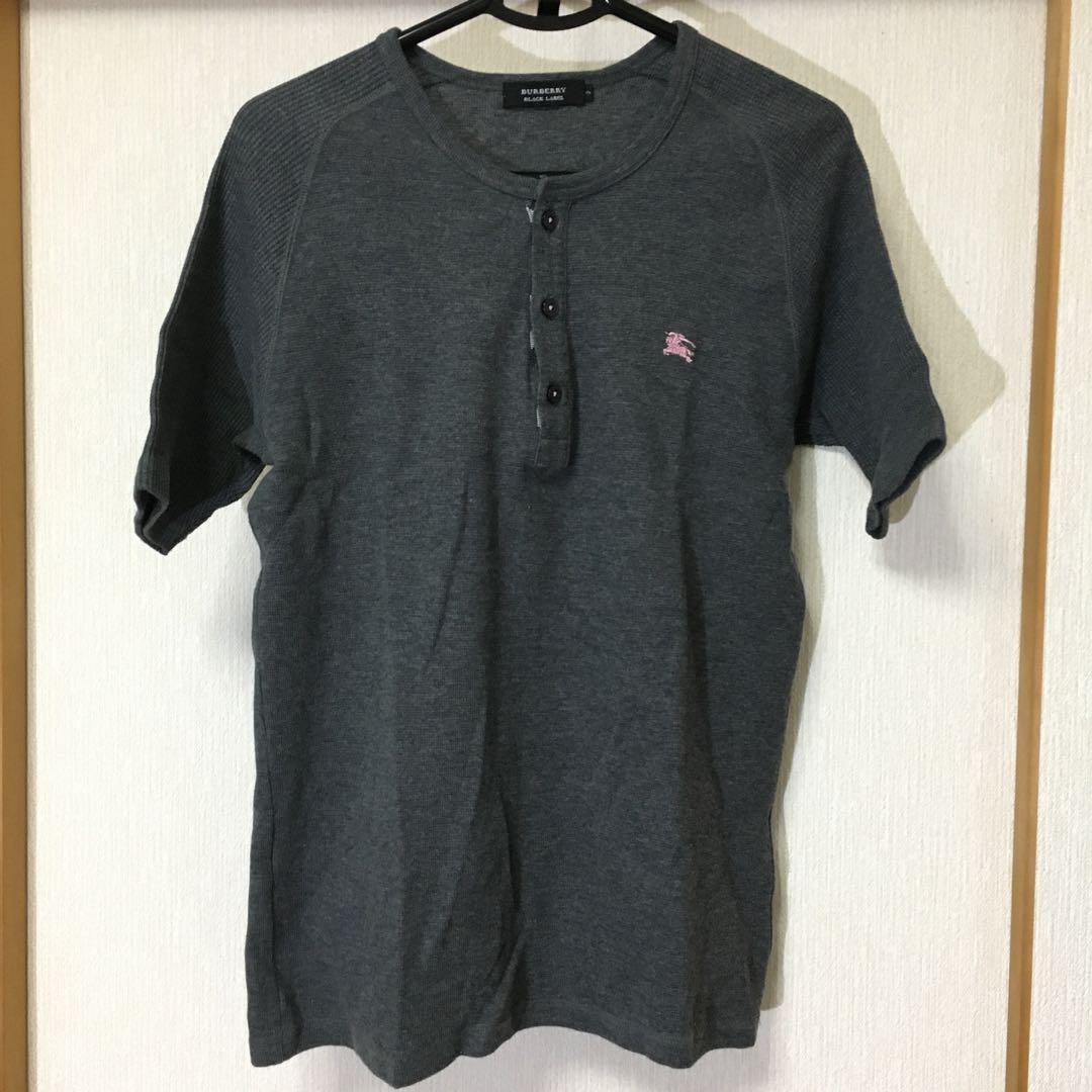 バーバリーブラックレーベル　メンズ　Ｔシャツ　グレー×ピンク　半袖　サイズ２