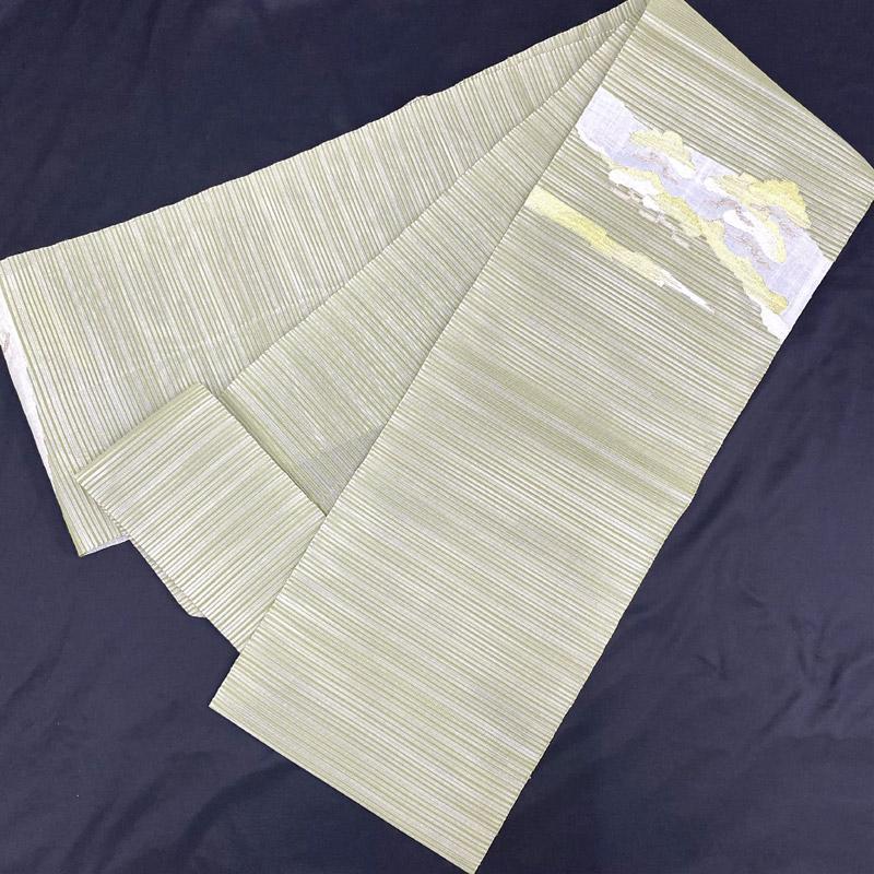 △505mn70△夏帯 絽綴れ 松 抽象柄 金糸 銀糸 八寸名古屋帯△美