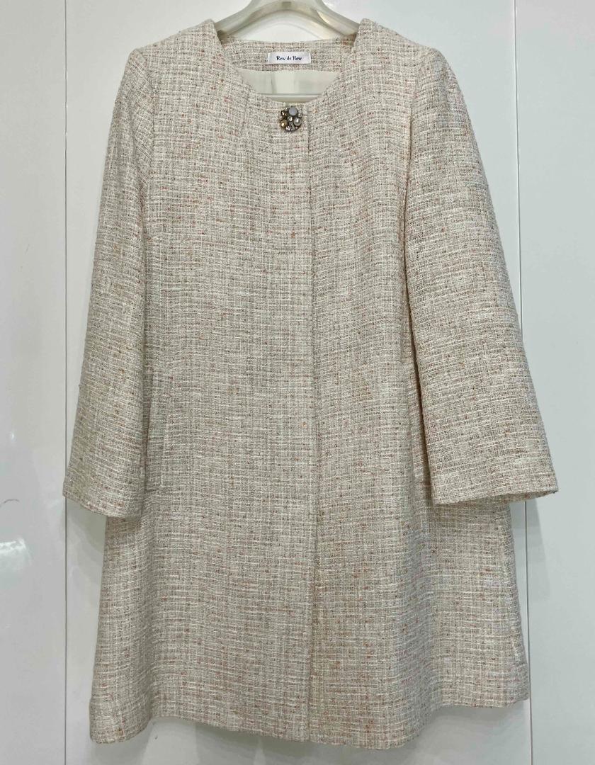 【未使用】ルーデルー Rew de Rew ノーカラーコート ビジュー ツイード