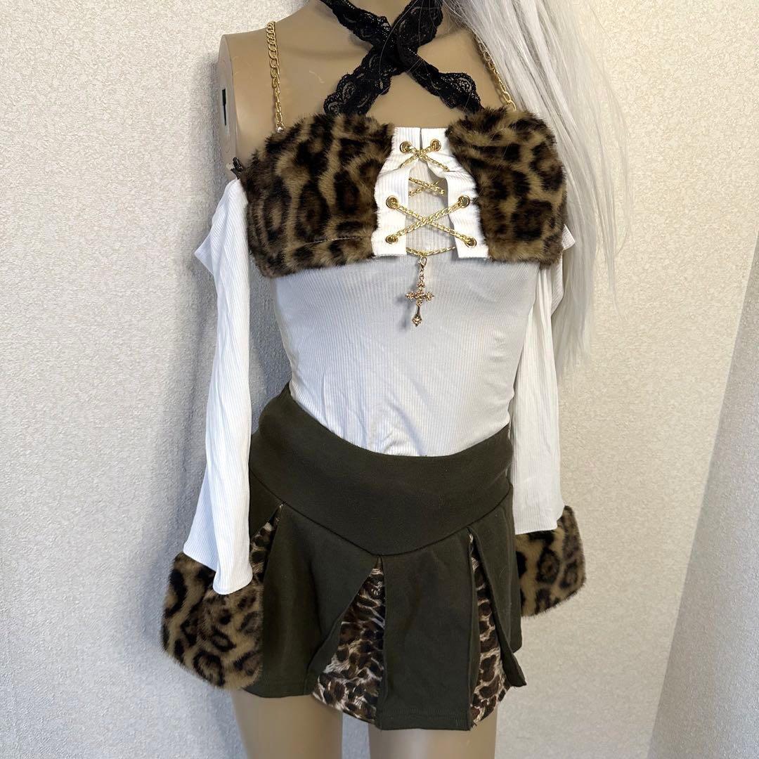 d.i.a.系 ヒョウ柄スカパン レッグウォーマーセット カーキ 平成ギャル