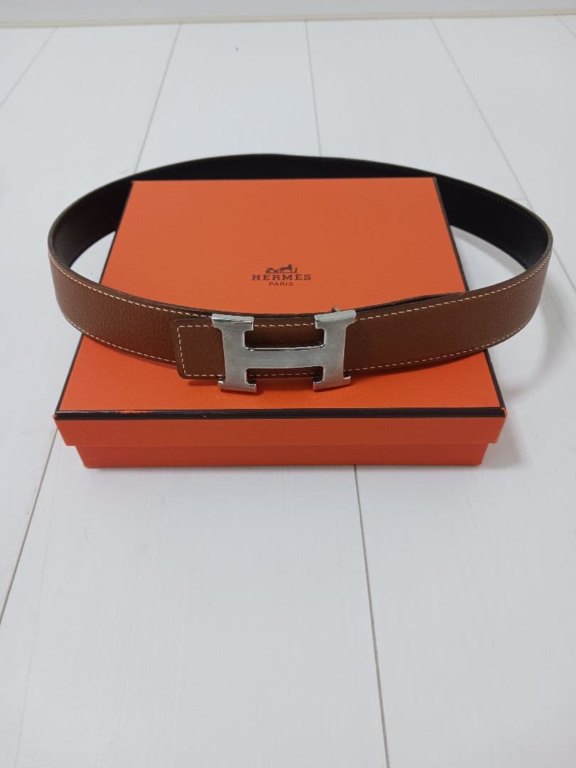 HERMES エルメス リバーシブルベルト Hバックル シルバー