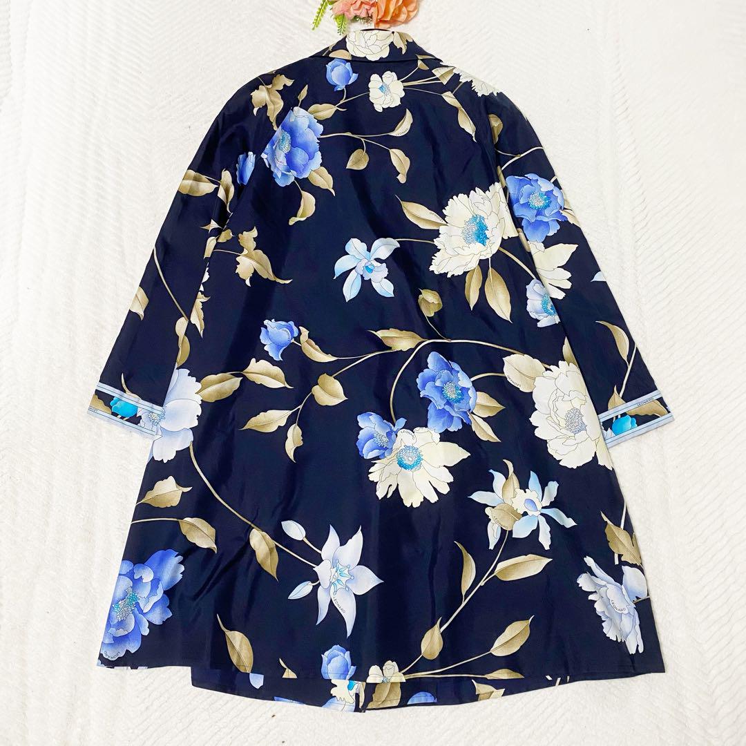 美品✨レオナール ロングコート シルク100% 花柄 トリムデザイン 11 L