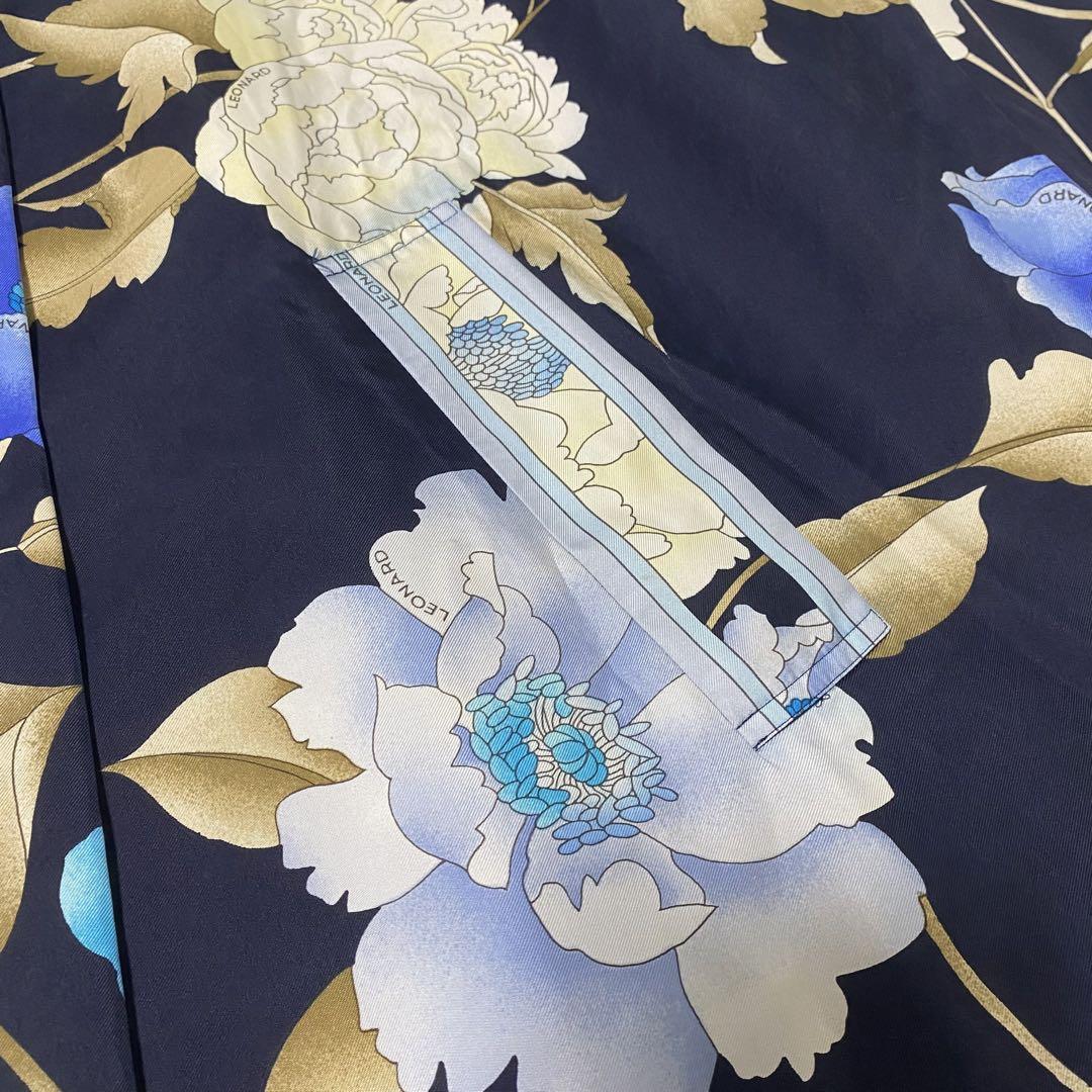 美品✨レオナール ロングコート シルク100% 花柄 トリムデザイン 11 L