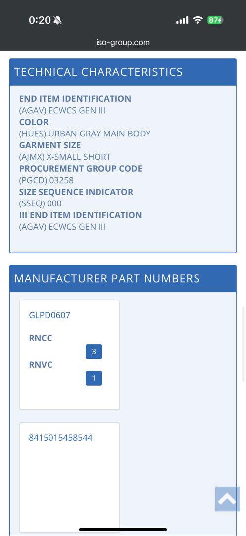 ジャケット・アウター Ecwcs gen3 level7 xs-s x-small short