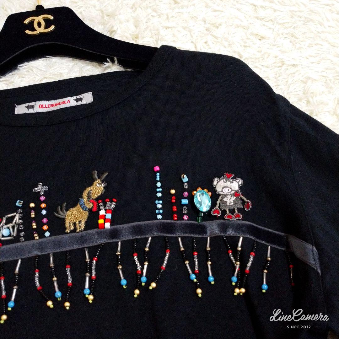日本製☆OLLEBOREBLA カットソー トップス ぶたさん ビーズ