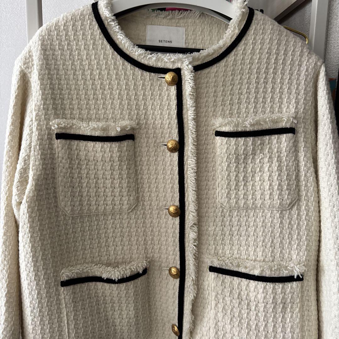 【美品】SETENS ホワイト ノーカラージャケット