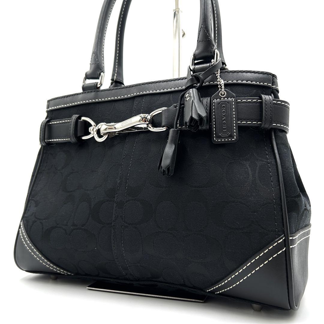 極美品 COACH コーチ ハンドバッグ トート 肩掛け シグネチャー ブラック