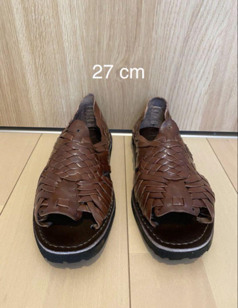 ブラウンレザー編み込みサンダル 27cm