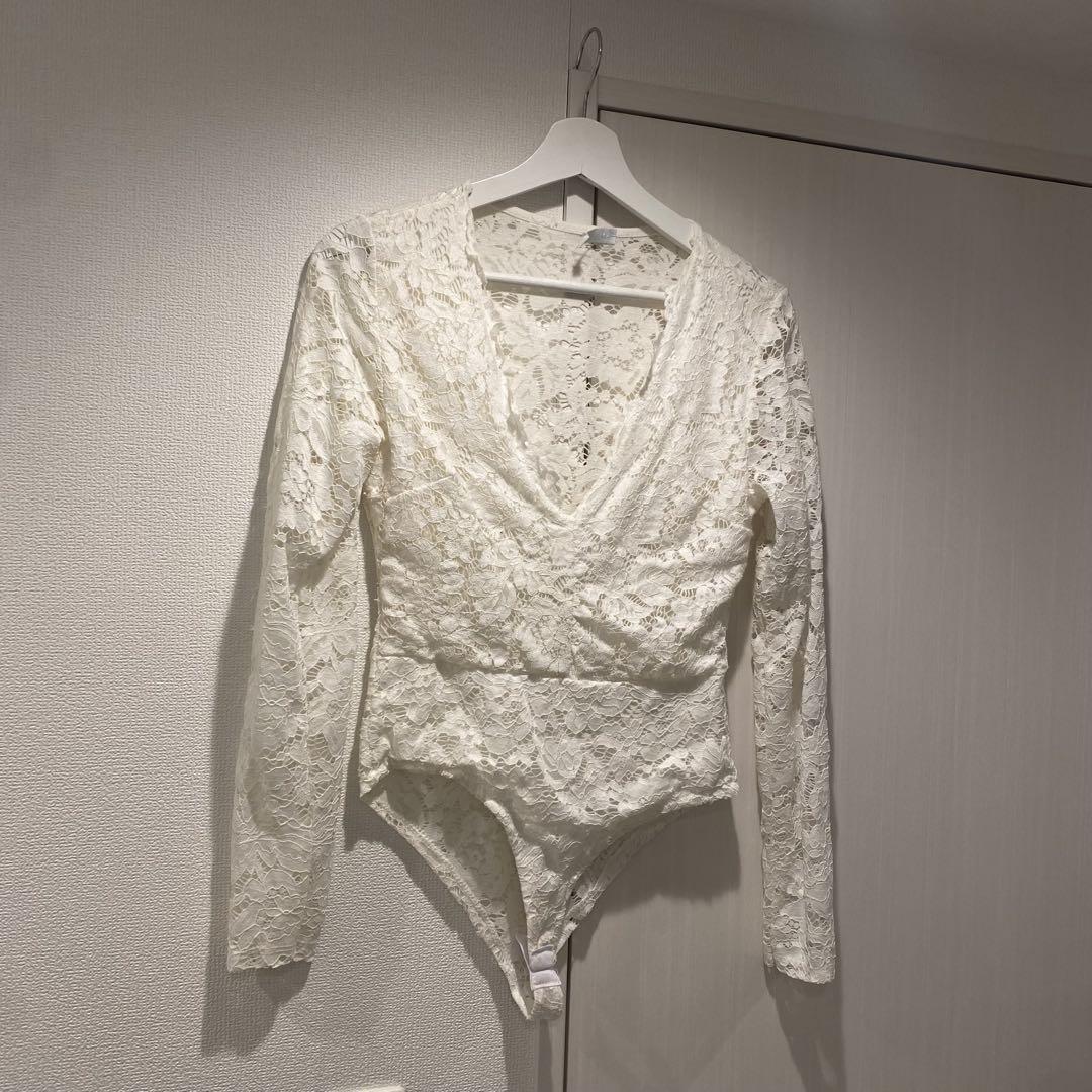 vintage レース　ボディスーツ　シャツ　ロンパーブラウス　トップス