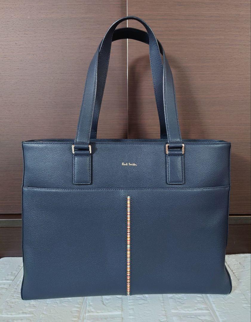 【美品】ポールスミス ビジネスバッグ トートバッグ レザー ネイビー A4可