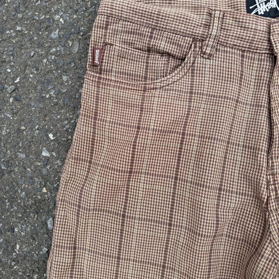 90s OLD STUSSY brown check chino pants
