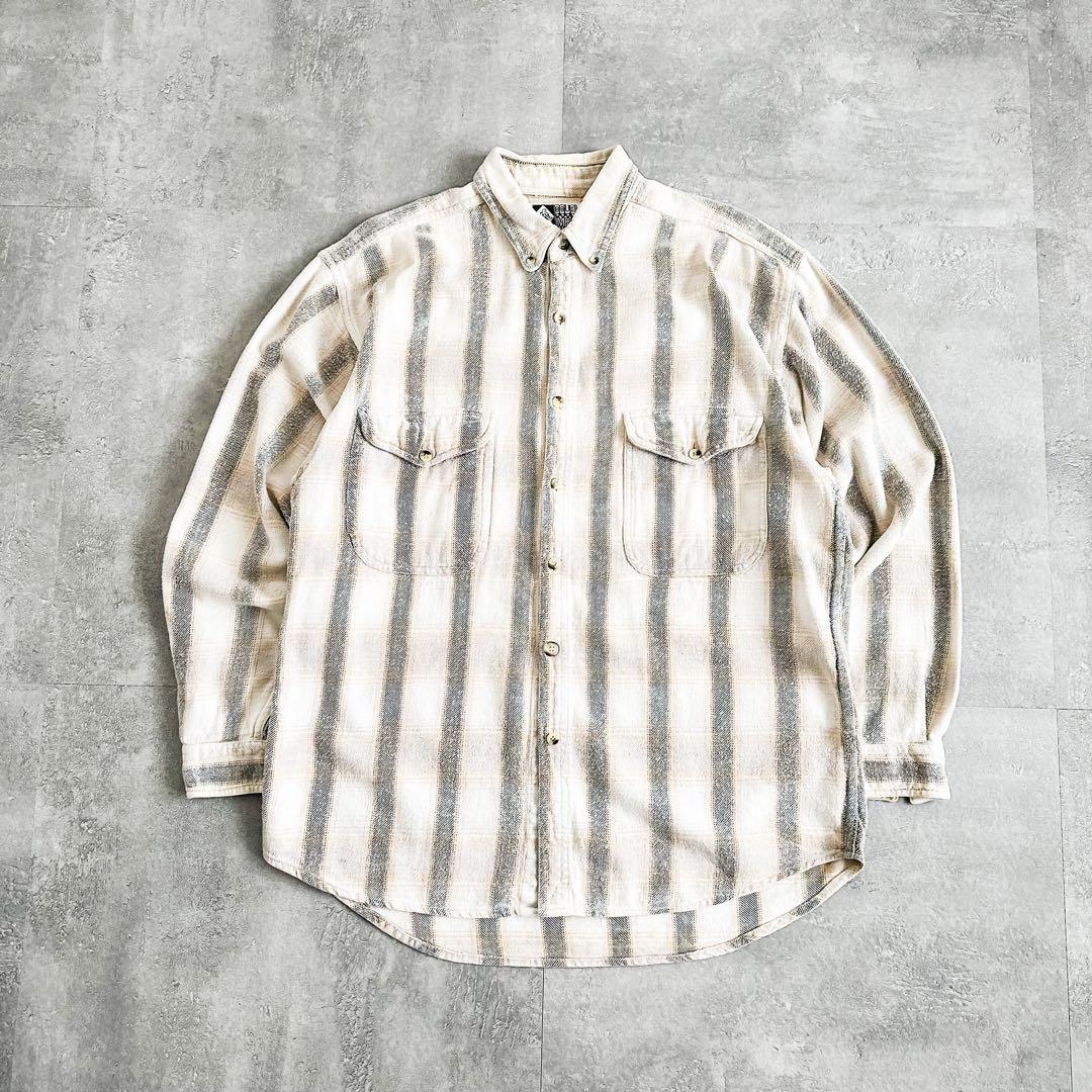 1990 s シャドーチェック オンブレチェック ボタンダウン ネルシャツL