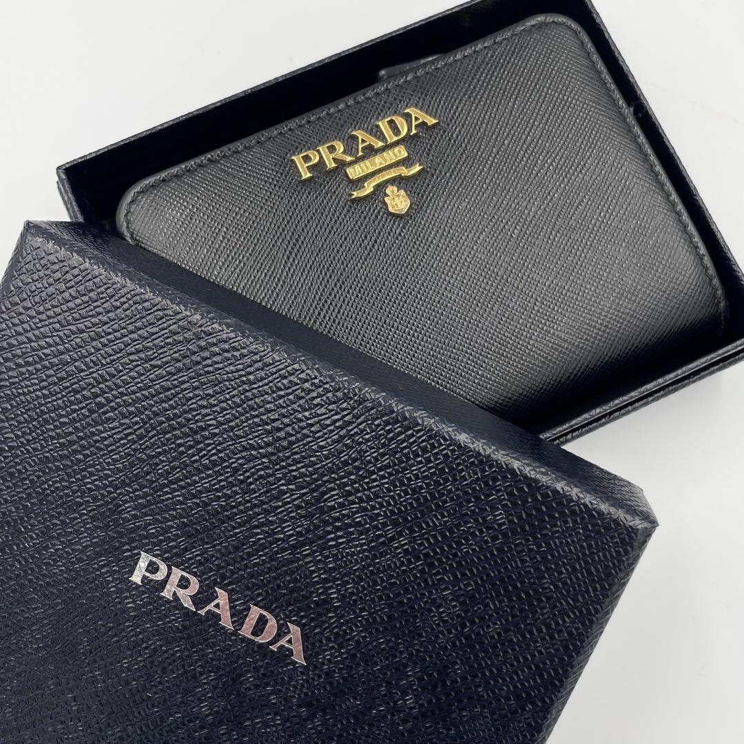 RFID・極美品★プラダ　サフィアーノ　L字ファスナー　コンパクトウォレット