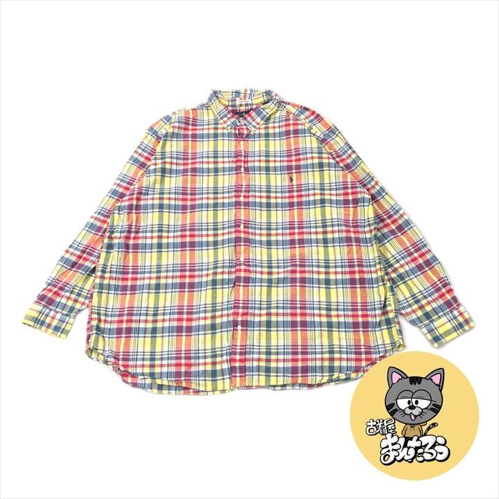 90s 古着 ラルフローレン 長袖シャツ カラフル オーバーサイズ 4XL