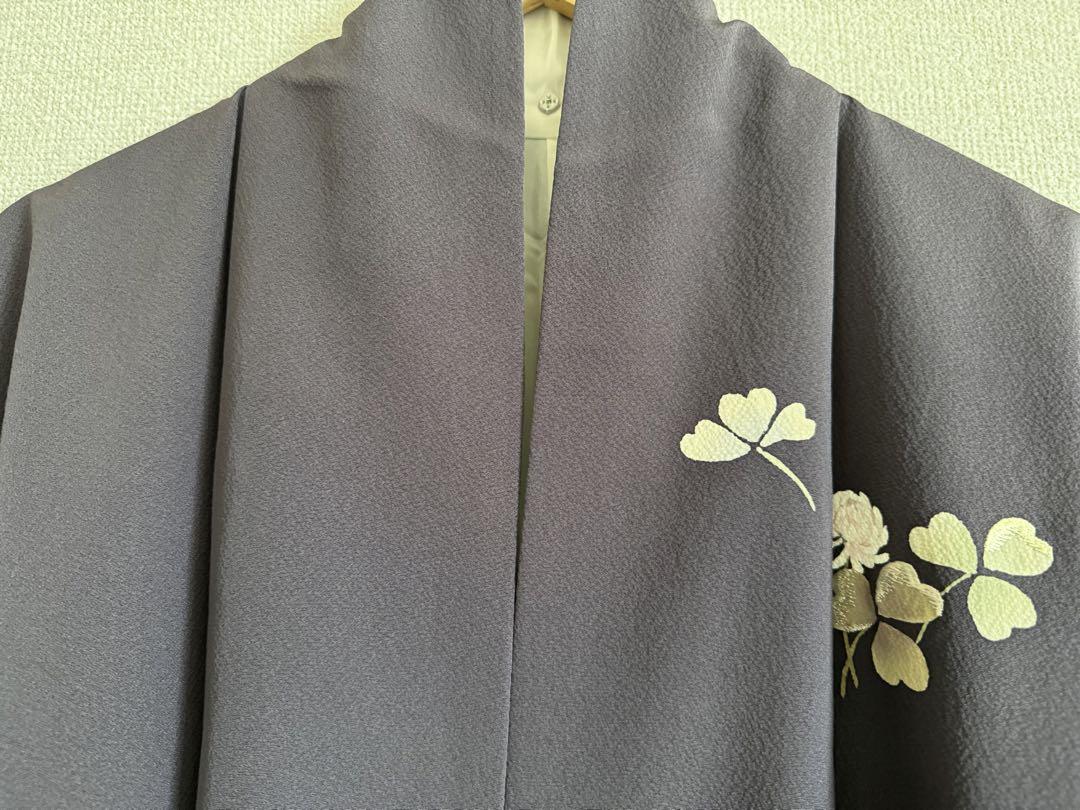着物　シロツメクサ 四葉のクローバー 刺繍「H042」