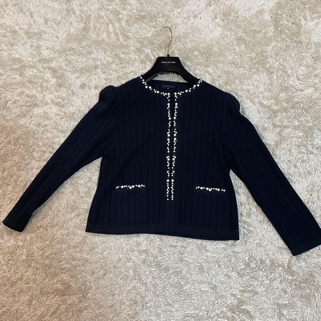 TO BE CHIC カーディガン 希少サイズ42 ネイビー 濃紺 ノーカラー
