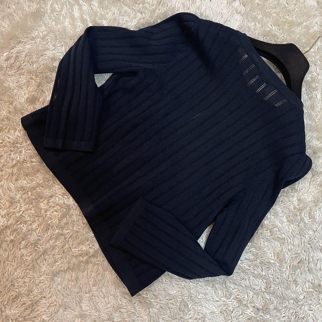 【新品】TO BE CHIC 40 ノーカラーニット　ジャケット カーディガン ノーカラージャケット レディース カーディガン ジャケット 綿麻