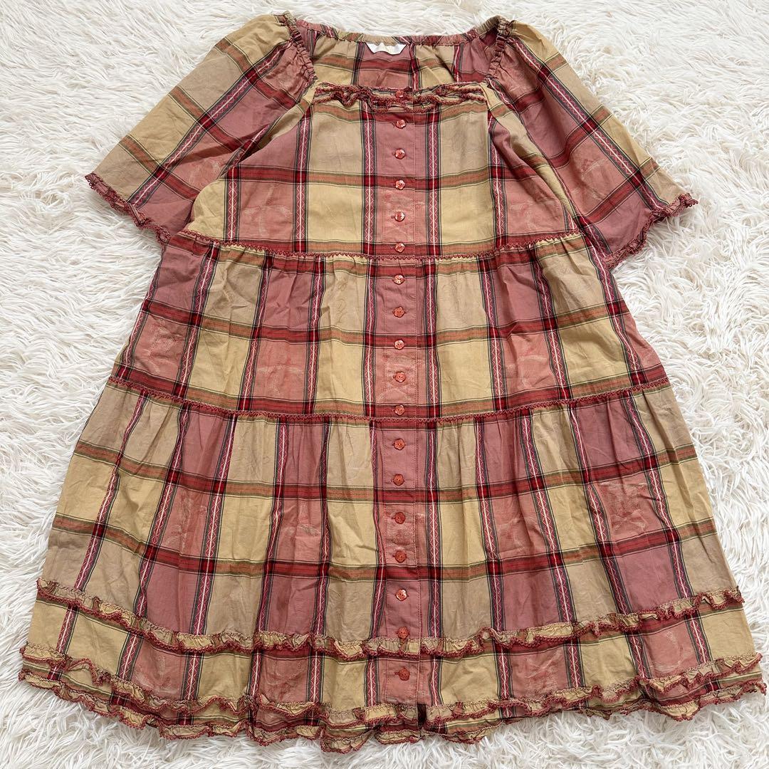 ピンクハウス　23SS　ピクニックチェック　チュニックブラウス　テディ 23SS✨️ピンクハウス ピクニックチェック チュニックブラウス