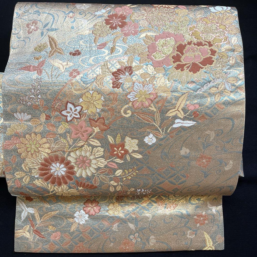 入荷now 買えない 美品！金 牡丹 メルカリ - 作り帯 二重太鼓 袋帯 正絹 華菱形文様 楓 着物・浴衣