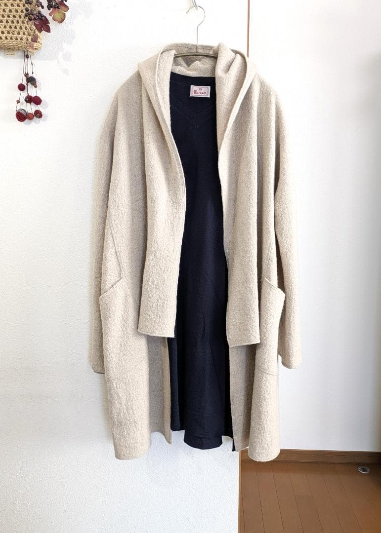 ババグーリ☆20年春☆アルパカウールリネン天竺フードJK☆杢アイボリー☆美品です