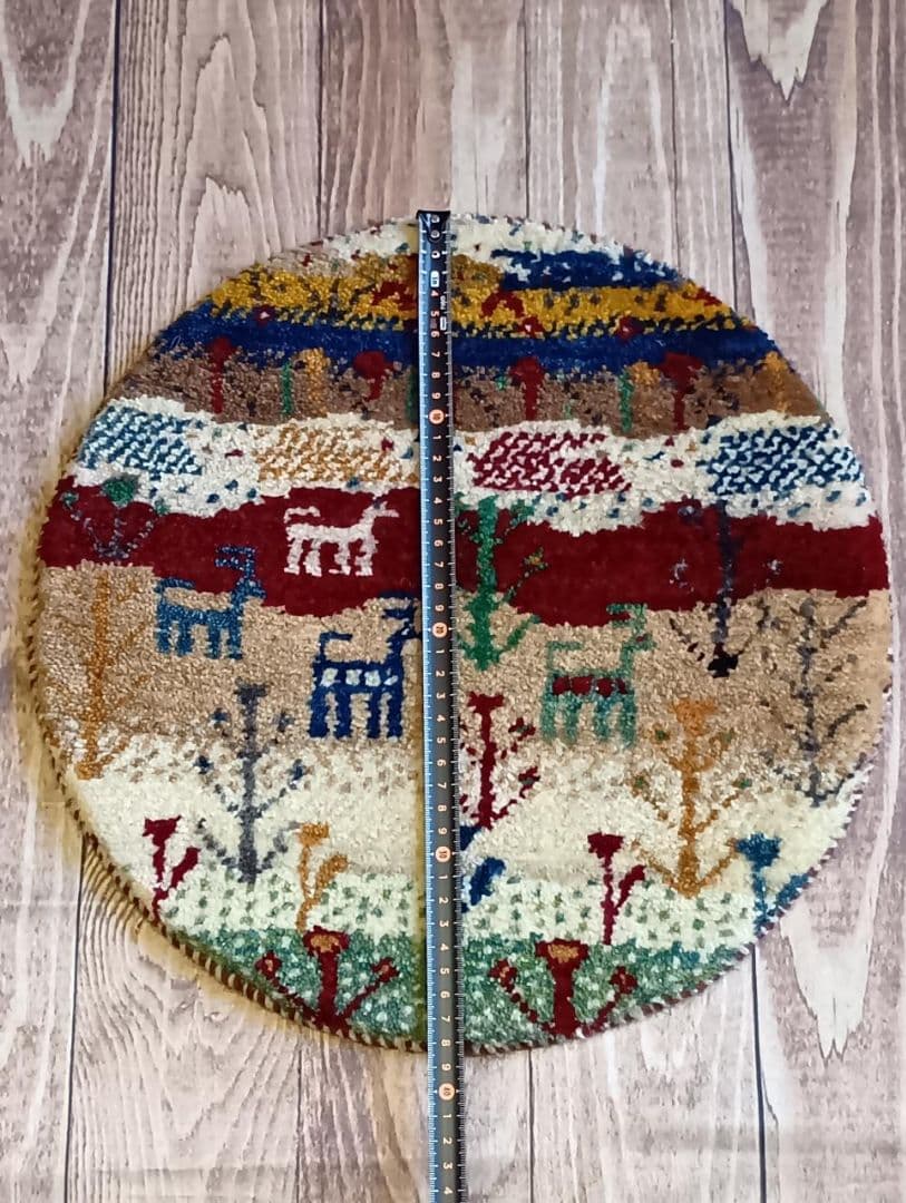 ペルシャ絨毯　ギャッベ　座布団　手織り　イラン　丸(63)