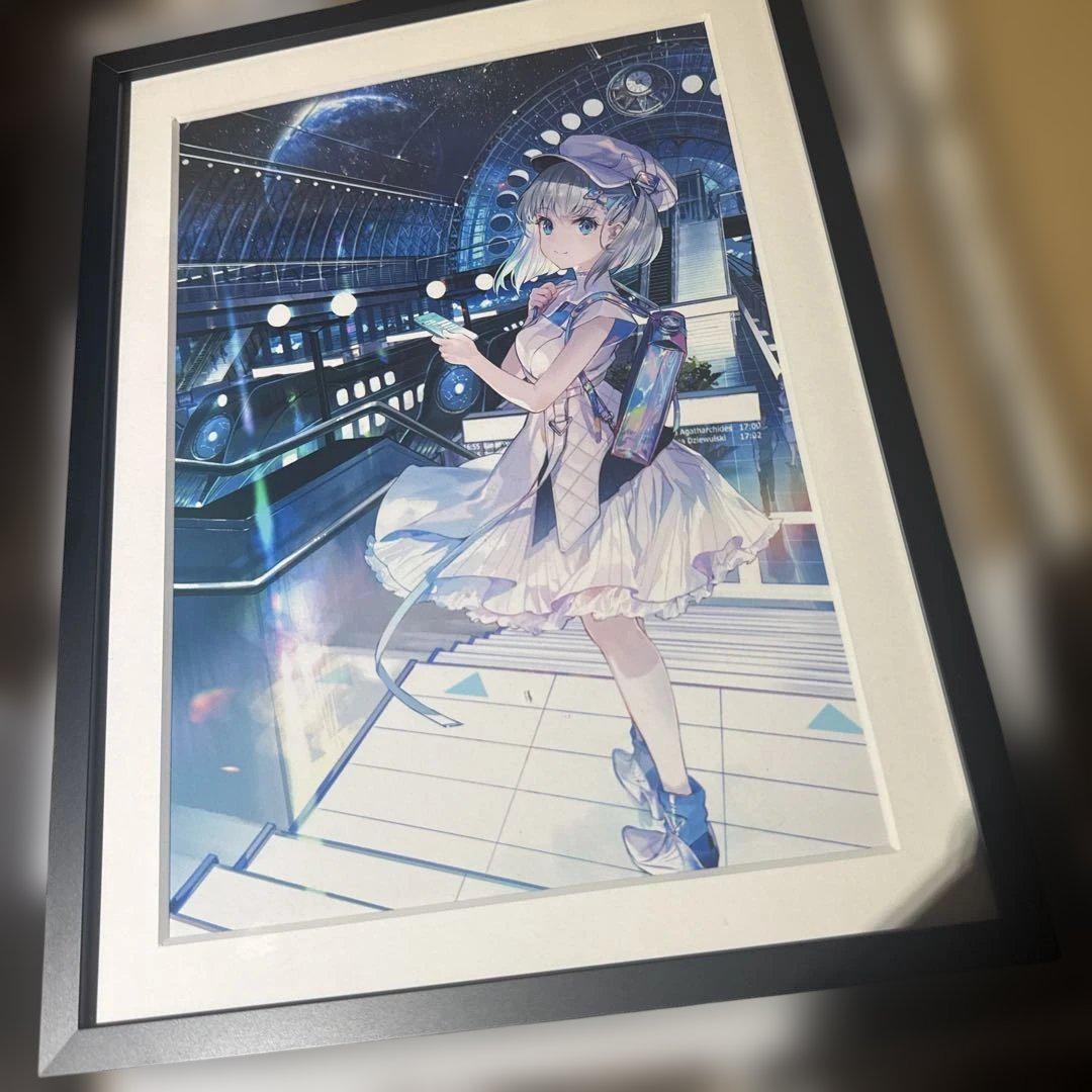 藤ちょこ　直筆サイン入り オーロラアート A4サイズ 　絵守未來 藤ちょこ 月の駅より 複製原画 オーロラアート 直筆サイン入り