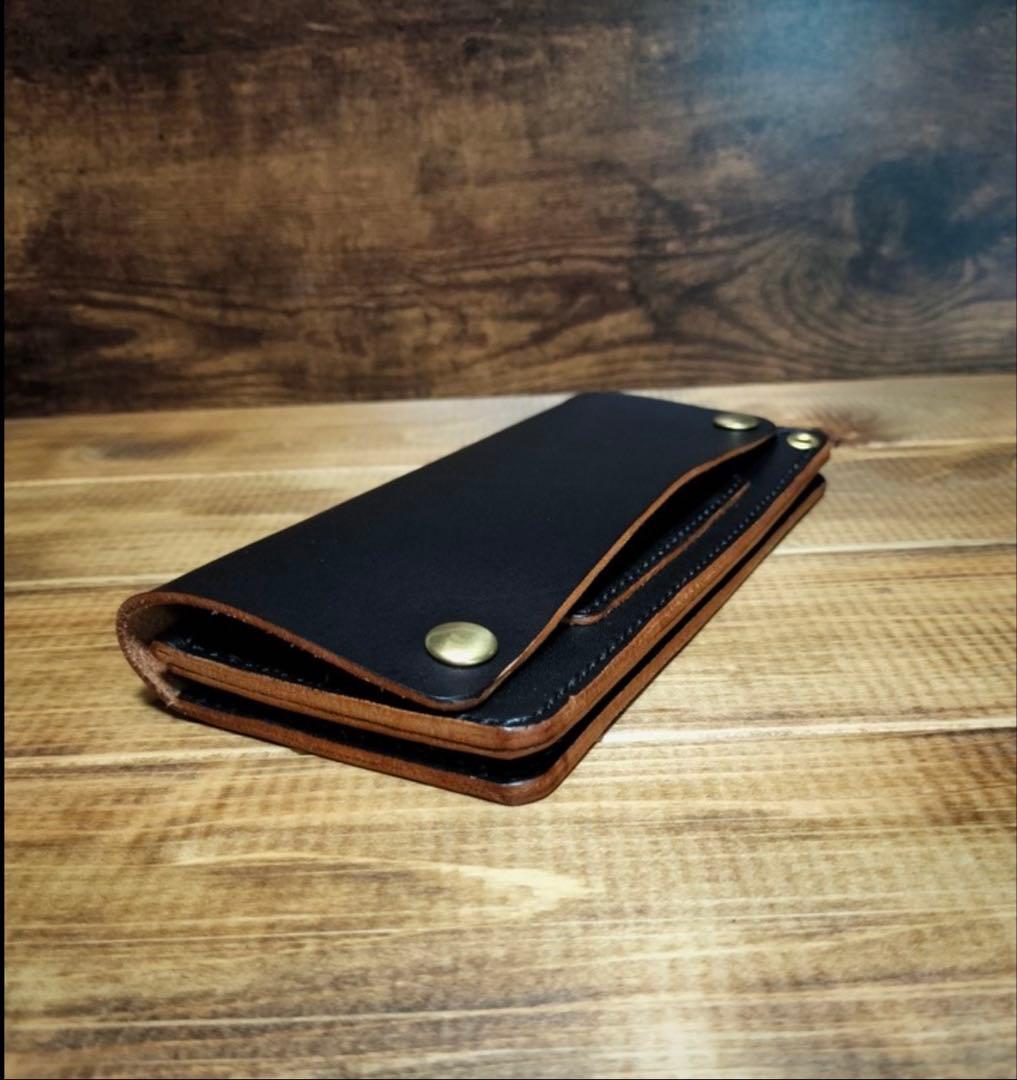 栃木レザー　茶芯黒　2.5層ロングトラッカーウォレット　ハンドメイド 栃木レザー 茶芯黒 2.5層ロングトラッカーウォレット