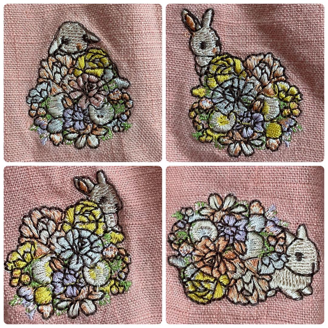 美品　フランシュリッペ　花束うさぎ　刺繍　麻　ロングワンピース　羽織