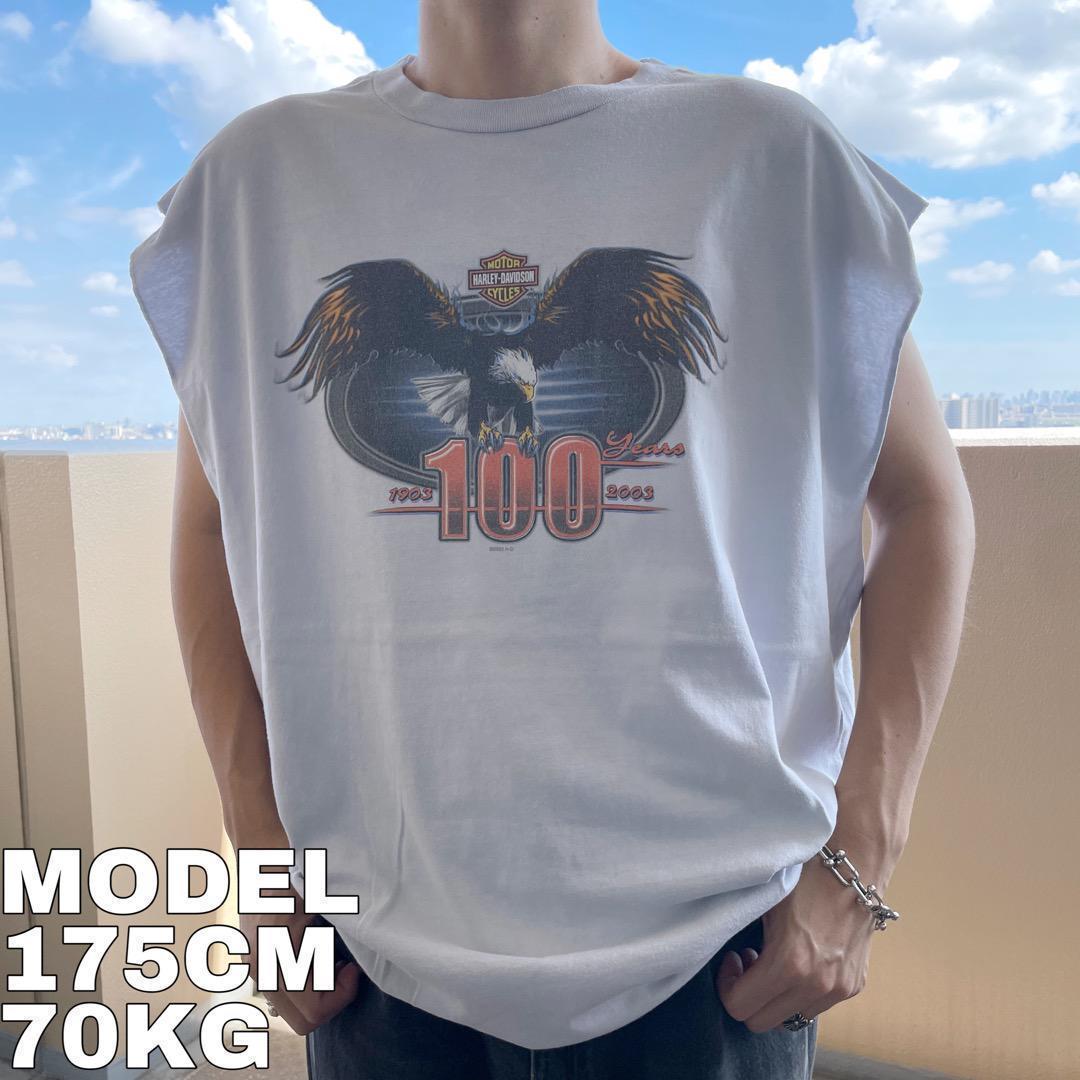 ハーレーダビッドソン ノースリーブ Tシャツ 鷲 00s 2XL 白 9674